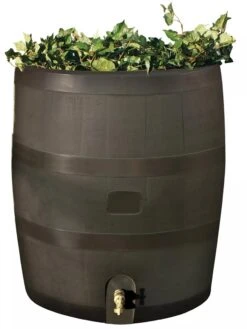 Round Rain Barrel With Planter, 35 Gallons -Gardening Tools Shop 8612856WALNT 01V tif